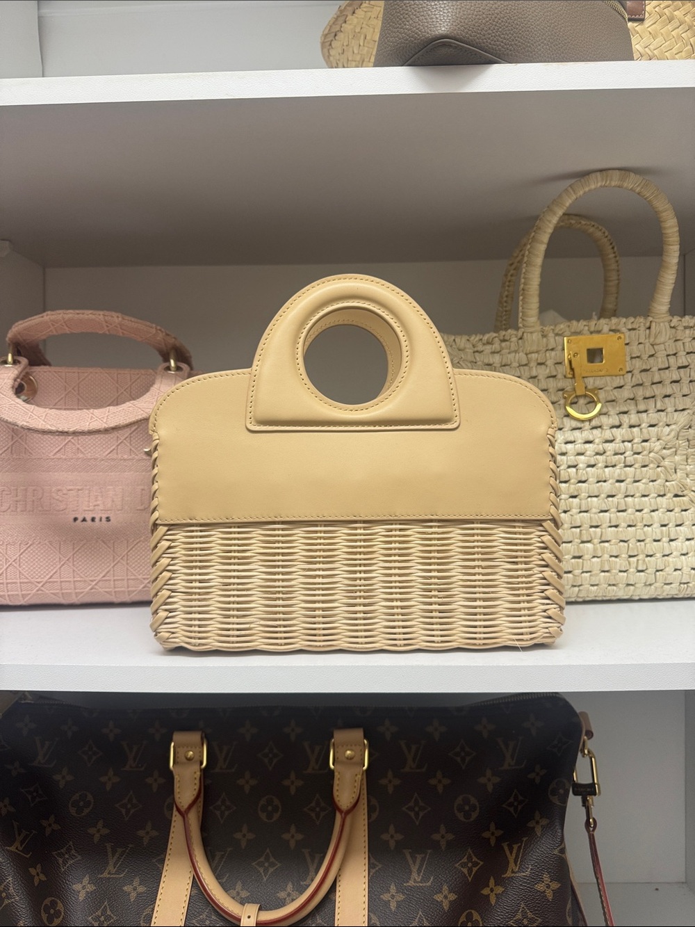 Alexis Woven Top-Handle Tote in Light Tan (wicker / rattan) NWT